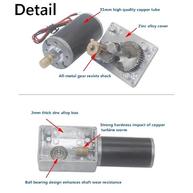 High Torque 5840-31ZY 58x40mm Worm Gear Motor 12V/24V 7RPM-470RPM All Metal Gears 2.5/2.1mm Plug for Vending Machine DIY Project