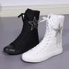 Women's Fashion Flat Canvas Sports Ankle Boots, Outer Five-pointed Diamond Decoration, Lace Up The Inside Zipper