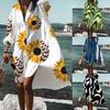 Summer New Casual Printed Dresses Women Loose Waist Long Sleeve Shirt Dresses