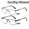 Unisex Fashion Square Metal Large Half Frame Reading Glasses Stylish Blue Light Blocking Eye Protection Presbyopia Glasses