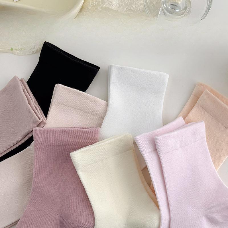 Женские весенне-осенние носки до середины икры, дезодорирующие и влагопоглощающие носки из чистого хлопка, бесшовные носки, однотонные и универсальные носки