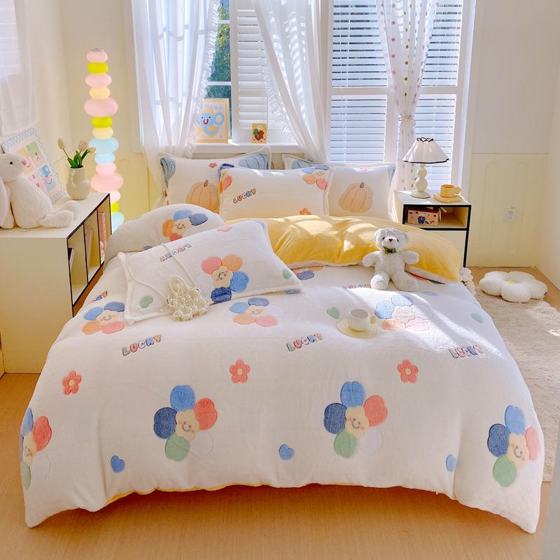 Pink Thick Fleece Flower Duvet Cover For Girls Winter Warm Flannel Quilt Cover 1Pc 150Cm Size Girls' Bedding Funda Nordica Cama