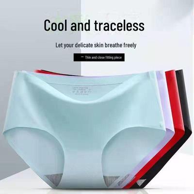 Женские дышащие бесшовные трусики-треугольники из ледяного шелка со средней талией