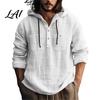 Lightweight Breathable Summer Shirts Men Cotton Linen Hoodie Long Sleeve Hooded Sweatshirt with Button Soft Skin Friendly Lounge Wear Neck,