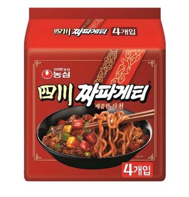 Nongshim Чапагетти Сычуаньские Острые 137 г × 4 Упаковки – Корейская Острая Лапша с Черными Бобы