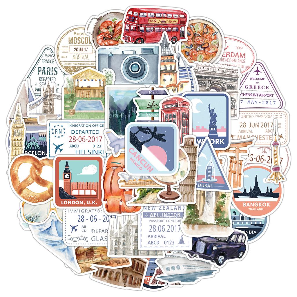 Серия «50 туристических достопримечательностей» Граффити-наклейки Наклейки для украшения водонепроницаемые для чашки, компьютера, скейтборда, наклейки для канцелярских товаров