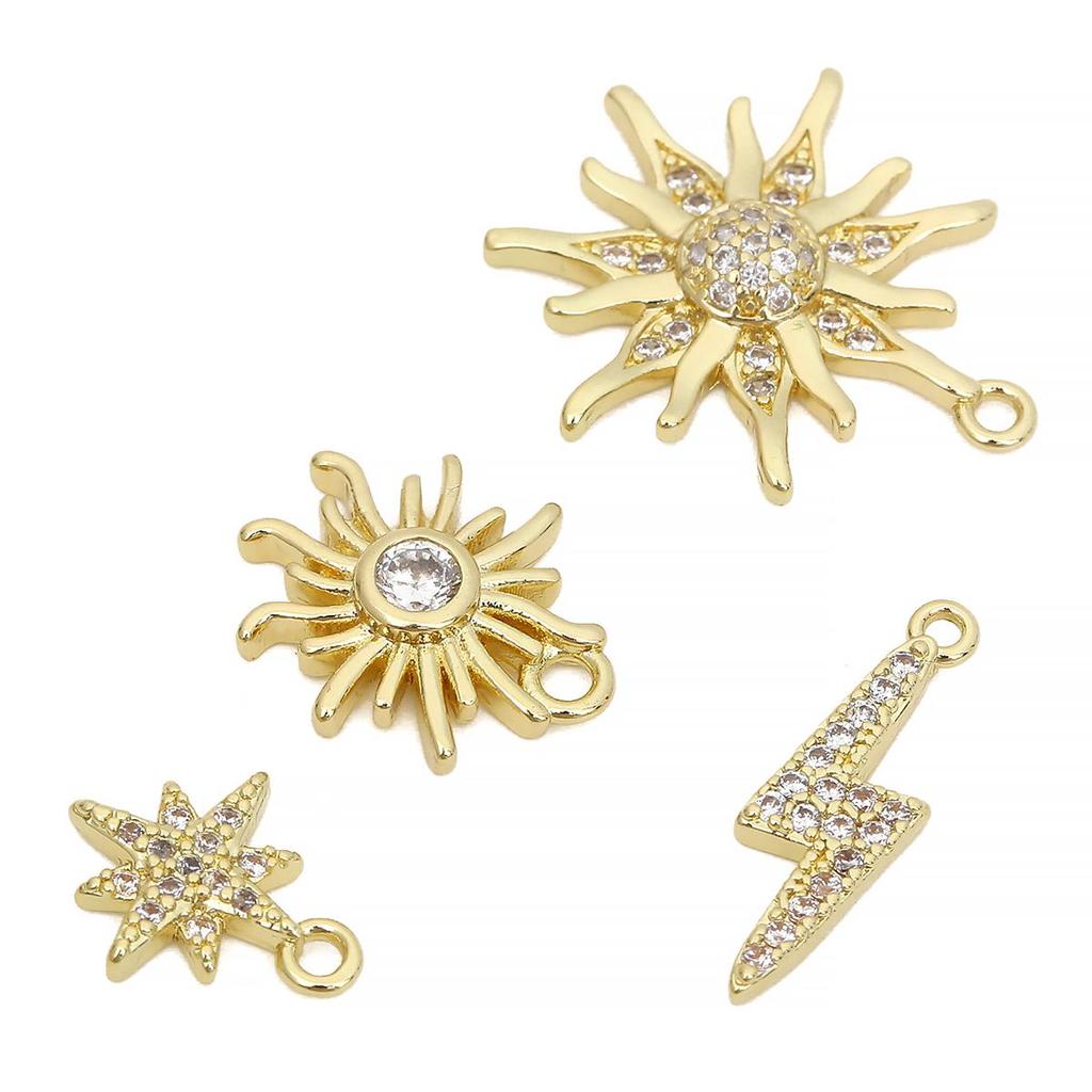 Медные циркониевые подвески с солнечной молнией для изготовления ожерелья, серег, браслетов