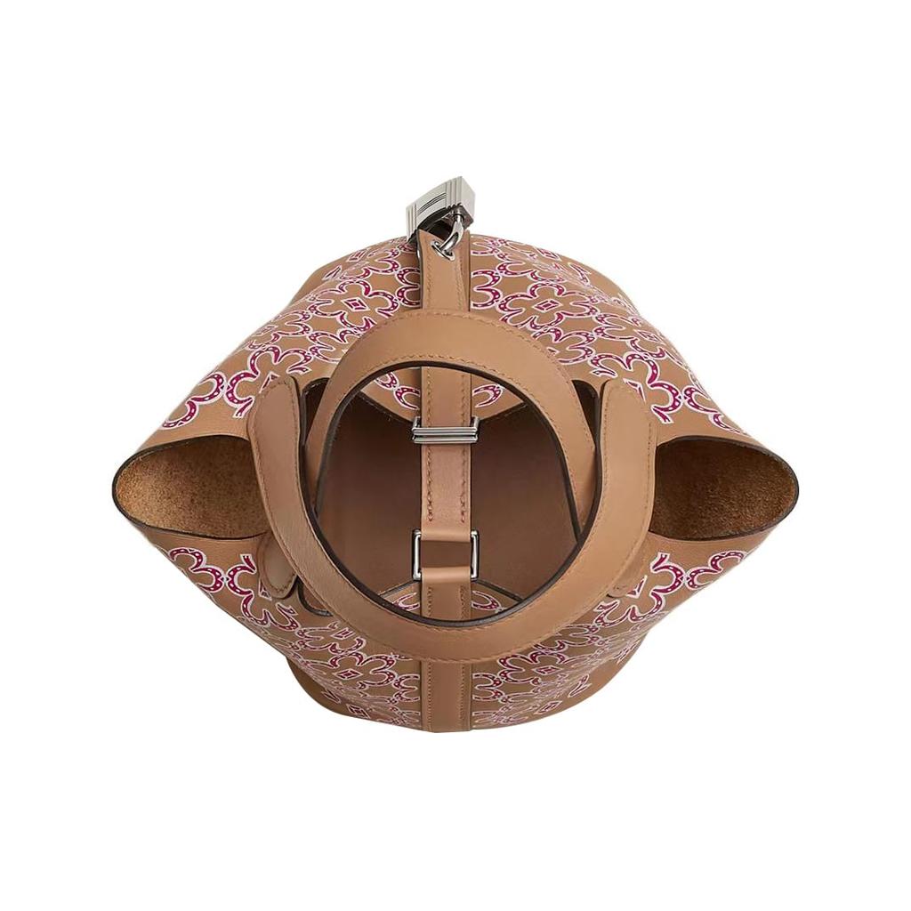 HERMES Picotin Lock Swift Calfskin Basket Bag, Bucket Bag, Handbag 14 Women's Tea Brown/Rose Pink/White H083697CKAD