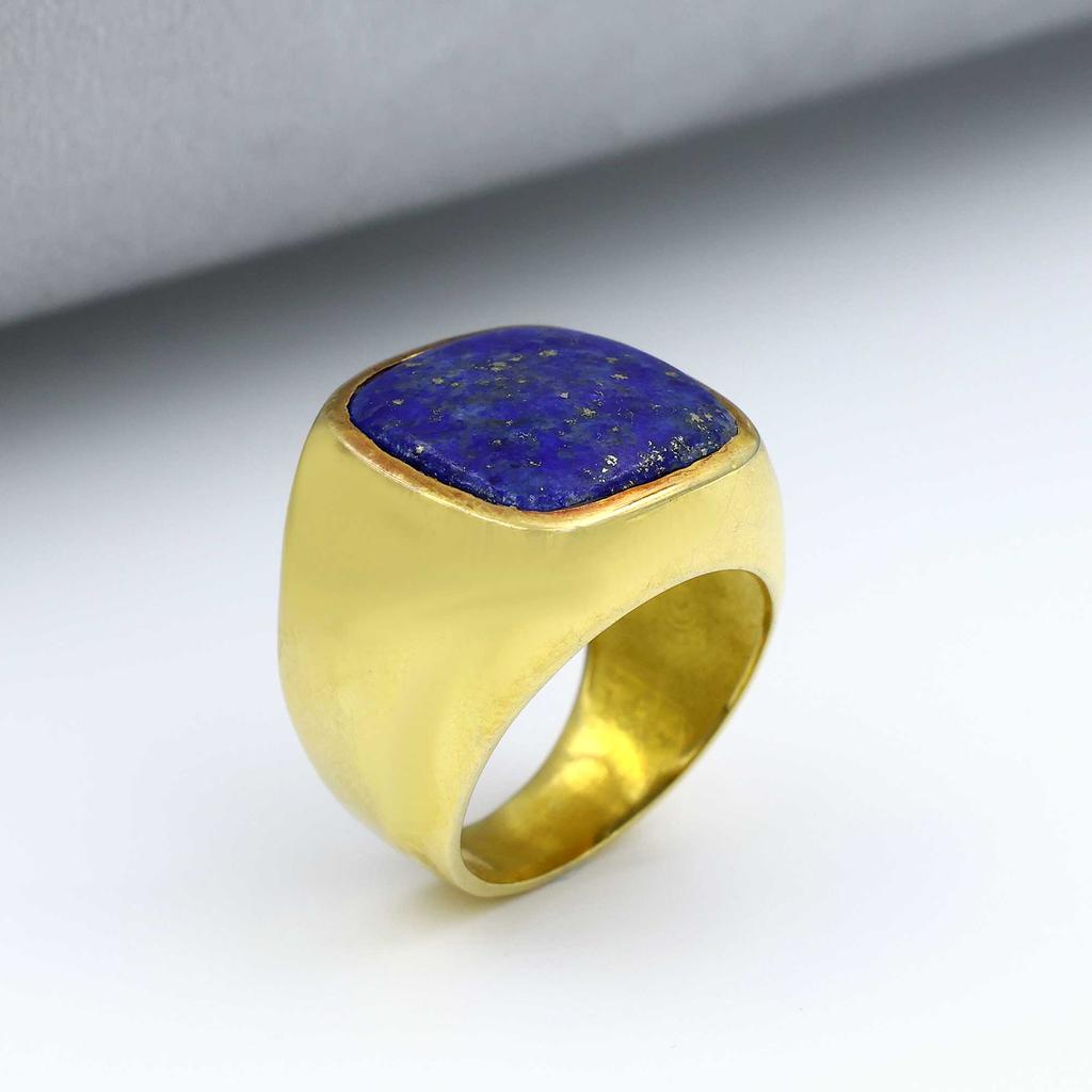 Кольцо с драгоценным камнем лазурит, кольцо из стерлингового серебра 925 пробы, кольцо из желтого золота, ювелирные изделия ручной работы, подарки на день рождения, эффектное кольцо