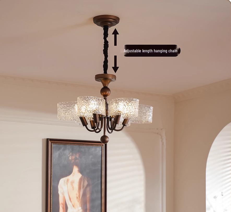 Mid-Century Walnut and Copper Chandelier for Living Room or Dining Room