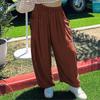 Весенние и летние женские плиссированные широкие брюки с высокой талией и эластичной резинкой на талии, свободные повседневные хлопковые льняные брюки