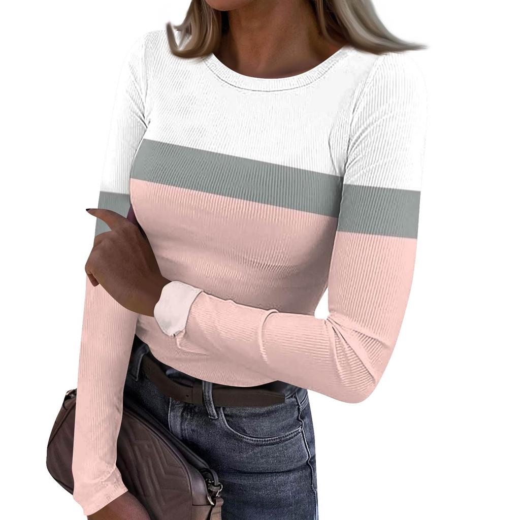 Женская и зимняя футболка с тонким низом, модная повседневная футболка с градиентным принтом и круглым вырезом, пуловер с длинным рукавом