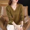 Spring and Autumn Fashion Lace V-neck Long Sleeved Knitted Sweater Thin Sweater Top Base Shirt for Women