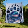 1pc Polar Bear Footprint Throw Blanket Polyester Fiber, Lightweight Flannel, Soft & Warm, All Season Use for Outdoor, Camping Digital Print