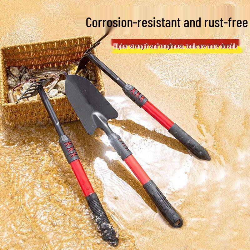 Tide-Chasing Beach Tool Set: Shovel, Rake & Hoe for Clam Collection and Seashell Gardening