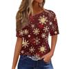 Women's Fashionable Casual Short Sleeve Christmas Print Round Neck Pullover Top