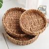 Decorative Round Basket Tray Natural Woven Fruit Vegetable Storage Tray with Handle Grass Weaving Storage Baskets Serving Trays