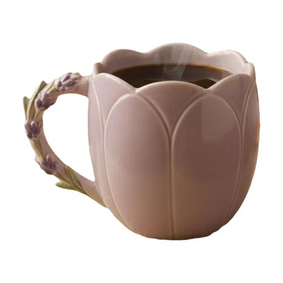 Flower Coffee Mug with Large Capacity Tea Milk Water Floral Shape Handle Heat-resistant Drinking Cup Decoration