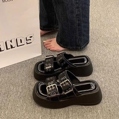 Женские однотонные сандалии на толстой подошве в панк-стиле для пляжа