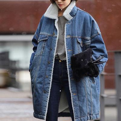 Теплая зимняя джинсовая куртка женская мода осень подкладка джинсы длинное пальто женские куртки-бомберы джинсовая куртка