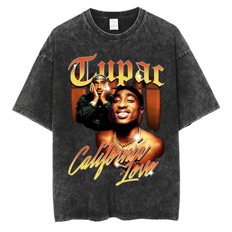 Футболка мужская Tupac 2pac All Eyez on Me Cross Винтажная стираная Хип-хоп Мода Ретро Футболка Мужская Повседневная Оверсайз Футболки