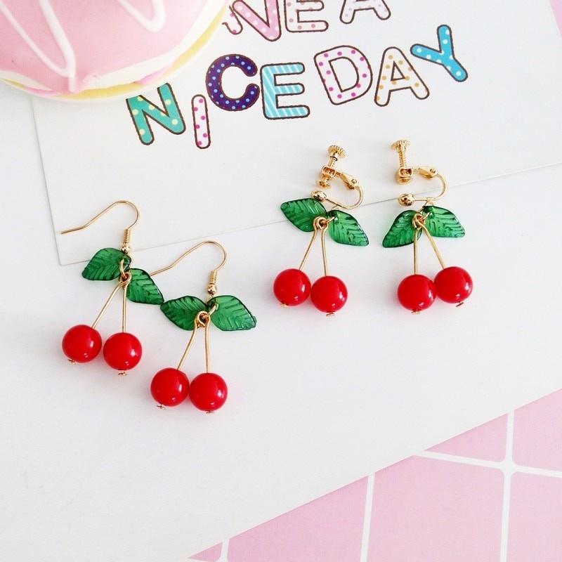 Red Cherry Earrings Eardrop Sweet Fruit Fresh Cherry Eardrop Female Youth Beautiful Girl Earrings
