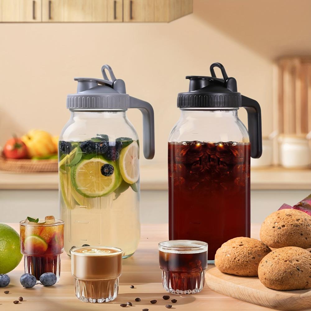 Glass Pitchers with Lid, Set of 2, 64OZ Leak-Proof Airtight Mason Jars, Wide Mouth Water Jugs for Cold Brew Coffee, Iced Tea, Milk, Food Storage