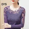 Женские топы с круглым вырезом и длинным рукавом, сетчатые кружевные вышитые пуловеры, однотонные облегающие блузки на каждый день