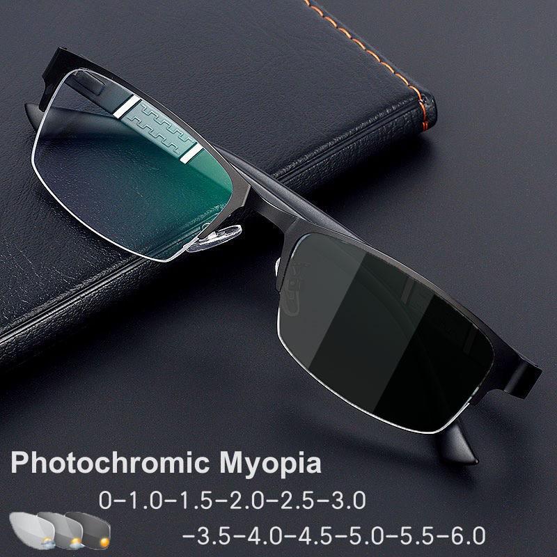 Fashion Luxury Men's Business Photochromic Myopia Glasses Unisex Vintage Anti-blue Light Eyewear Classic Retro Color Changing Sunglasses