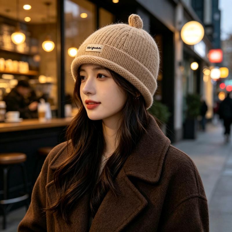 Women's Autumn Winter Cuffed Hat Warm Knitted Wool Hat Letter Skull Cap Minimalist Style Fashion Beanies for Travel Commuting