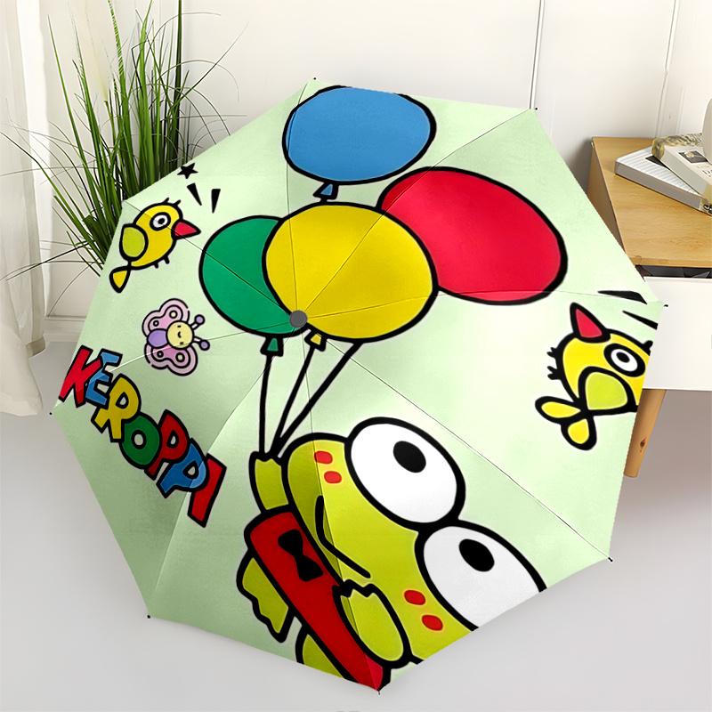 1pc Keroppi Balloon Adventure Automatic Folding Umbrella - Portable 3-Fold Design with Iron Frame, Perfect for Festivals, Travel, Daily Use, and Gifts