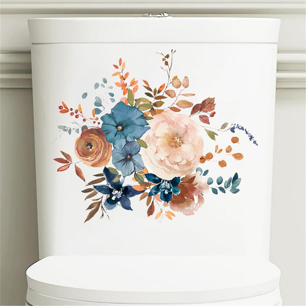 Flowers Bathroom Toilet Seat Wall Sticker Self-Adhesive Waterproof Removable Toilet Cover Decor Decals Room Decor