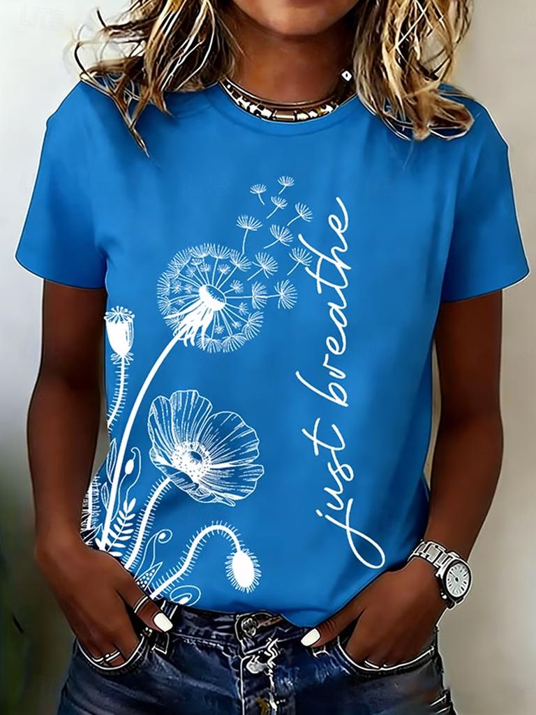 Women's Casual Regular Tops Floral Print Crew Neck Short Sleeve Classic Fashion Tee Daily Weekend Style for Spring & Summer
