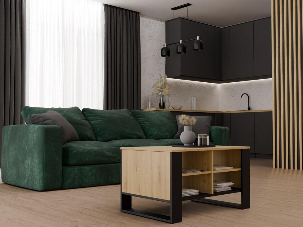 Coffee Table 4 Shelves Modern 4P Artisan Oak Black