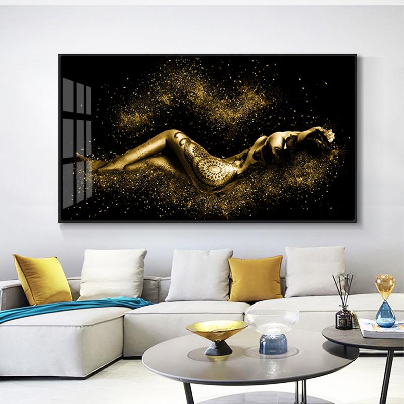 Black and Gold Abstract Sexy Nude Women Body Figure Oil Painting On Canvas Posters and Prints Wall Art Picture for Living Room