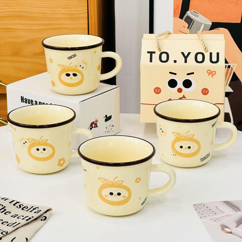 Одинарная чашка, маленький оранжевый набор с ручной домашней керамической милой чашкой, дорогой мультяшной кружкой, подарочная коробка
