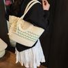 with Ribbon Stripe Tote Handbag Korean Style Summer Beach Bag Simple Woven Tote Bag  Vacation