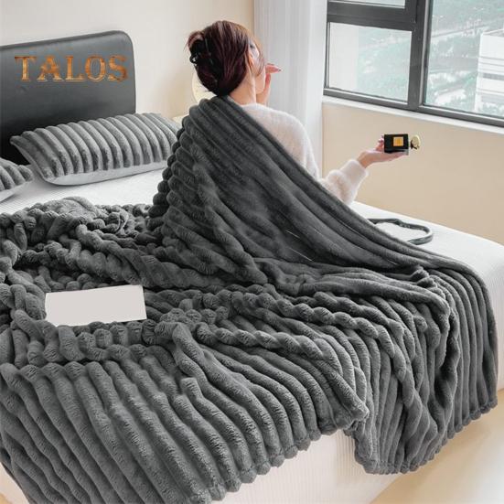 Summer AC Flannel Blanket Thickened Double-sided Plush Striped Texture Solid Color Office Nap Home Bed Sofa Travel Cozy Warm Winter Blanket