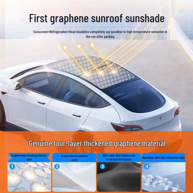 Улучшенный графеновый солнцезащитный козырек на крышу для Tesla Model 3/Y - Охлаждающая защита от солнца (Новая версия)