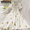 Летнее простое изящное платье средней длины с высокой талией и вышивкой ананаса, элегантное кружевное праздничное платье