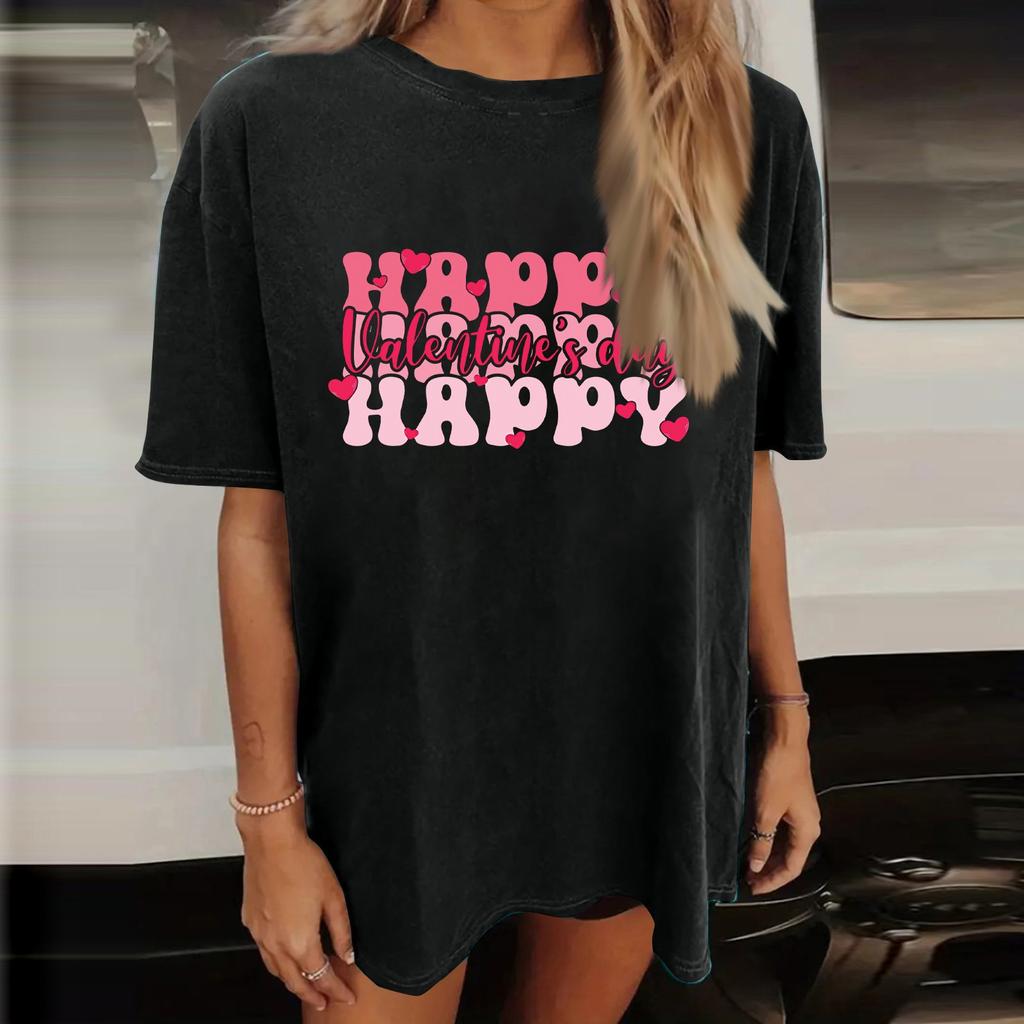 Женский топ с коротким рукавом и принтом «О-образный вырез», классическая футболка унисекс ко Дню святого Валентина