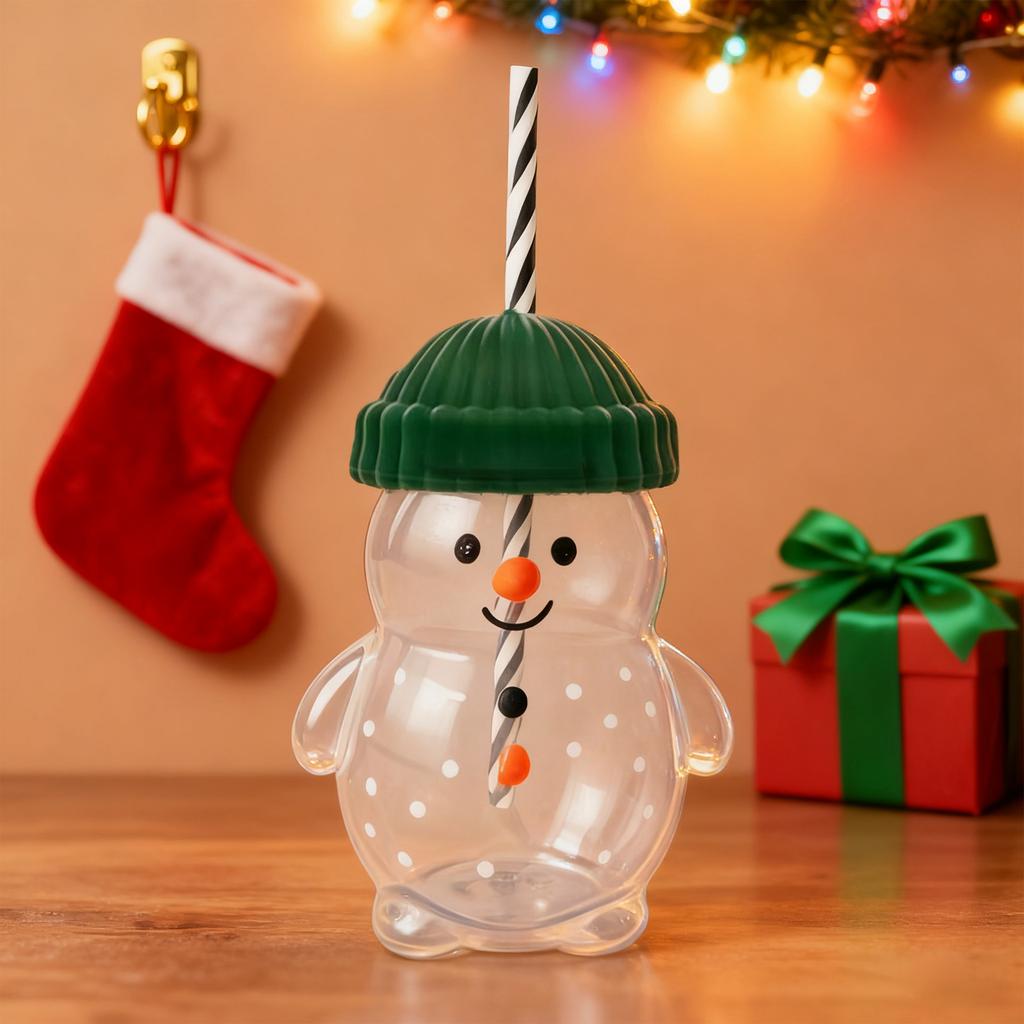 Кружка со стеклянной соломинкой на рождественскую тематику с милым прозрачным дизайном и зеленой шляпкой - очаровательная бутылка для воды.