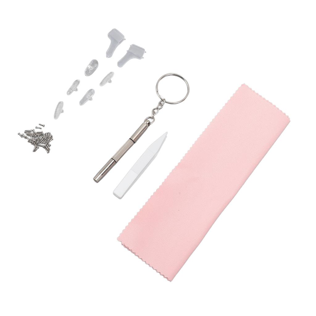 Eye Glass Repairing Kit Multiple Silicone Nosepiece Screwdriver Screw Tweezers Mirror Cloth Set