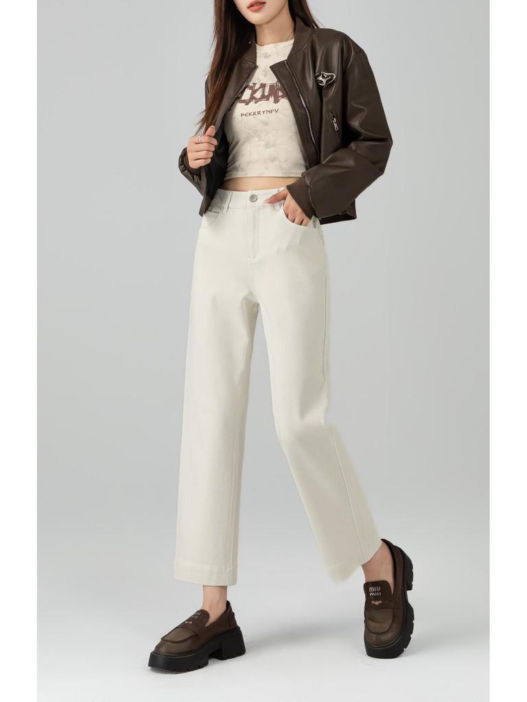 360 High Waist Cropped Straight Leg Cane Denim Jeans For Women - Versatile Casual Style