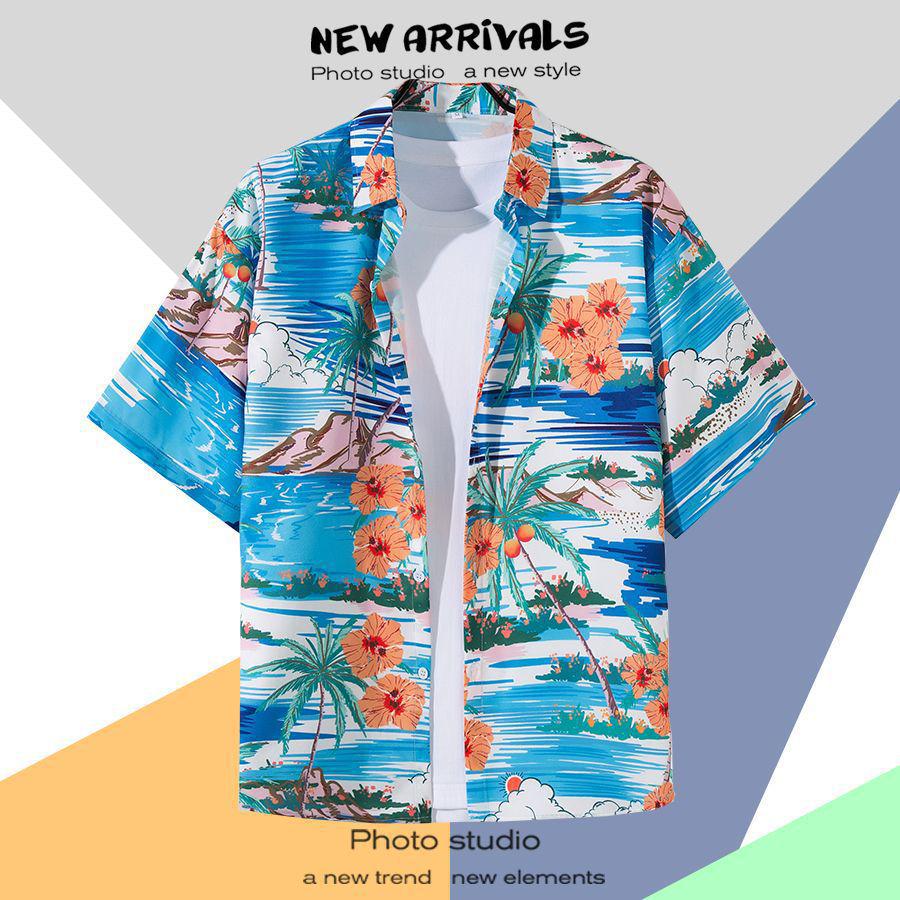 Летняя свободная гавайская рубашка с цветочным узором в корейском стиле для мужчин