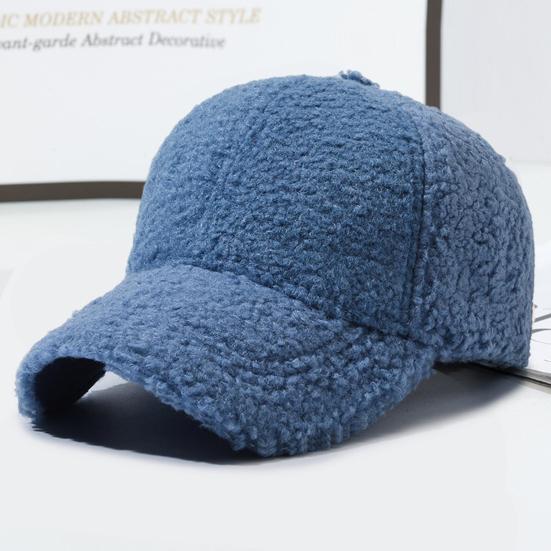 Women Winter Baseball Hat Lambswool Solid Color Long Brim Thermal Insulation Decorative Outdoor