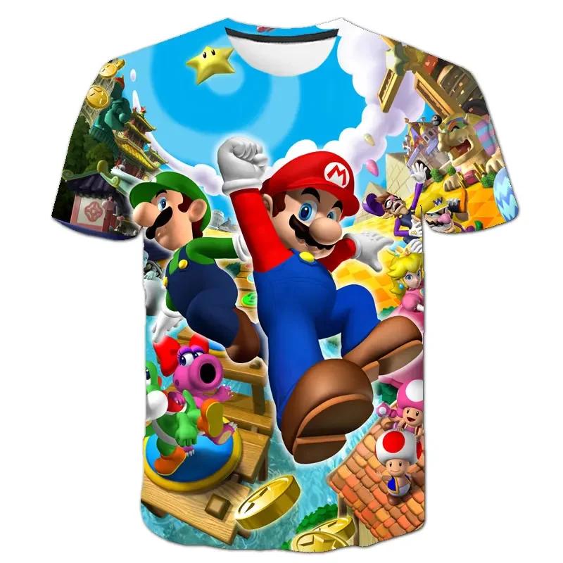 MINISO Child Game Super Mario Bros T Shirt Kids Boy Cartoon Clothes Tops Tees Boys T-shirt Luigi Mario T-shirts Children's Short Sleeve