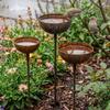 3-Tier Bowl Metal Bird Bath Vintage Weathered Long Stem Rain Collectors Decorative Garden Stake Rusty Bird Feeder Lawn Decor