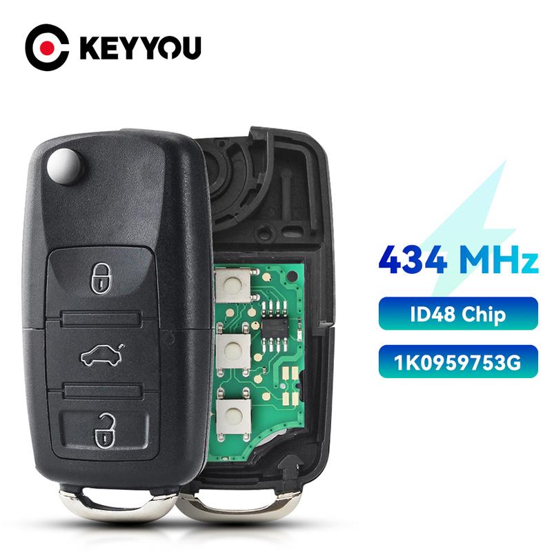 KEYYOU 1K0 959 753 G DA AH ID48 Chip 434Mhz Remote Car Key For VW Volkswagen Golf Passat Polo Jetta Touran Bora Sharan 2004-2010