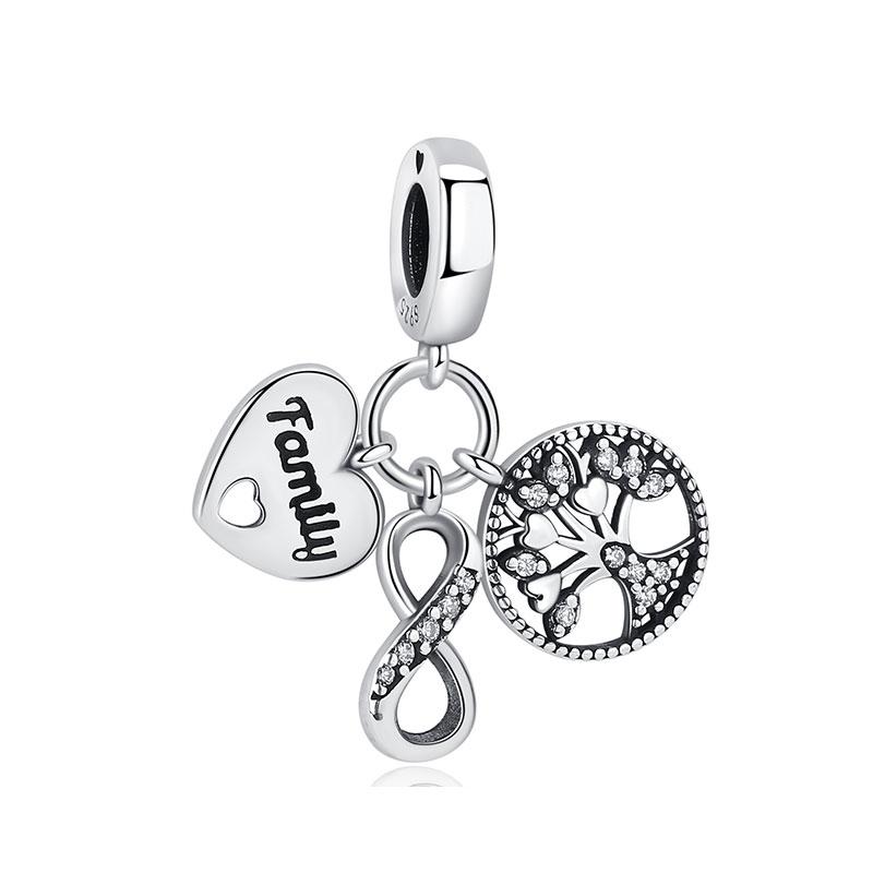 Original 925 Sterling Copper Charms Family Tree Love Heart Mom Pendant Beads Fit Brand Bracelets Necklaces Women DIY Zircon